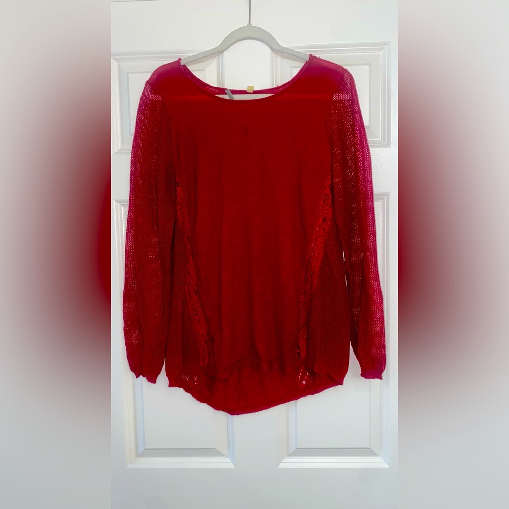 Black Swan red sweater with lace on the sleeves